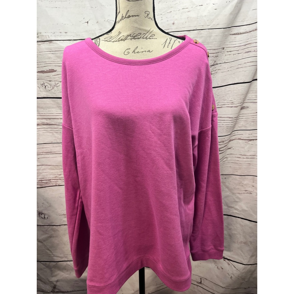 Croft & Barrow Pink Button Shoulder Sweatshirt XXL WC23K300RN Womens New